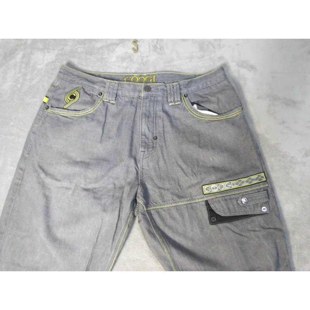 Vintage Coogi Jeans Mens W42 L35 Grey Neon Yellow Embroidered Relaxed Straight